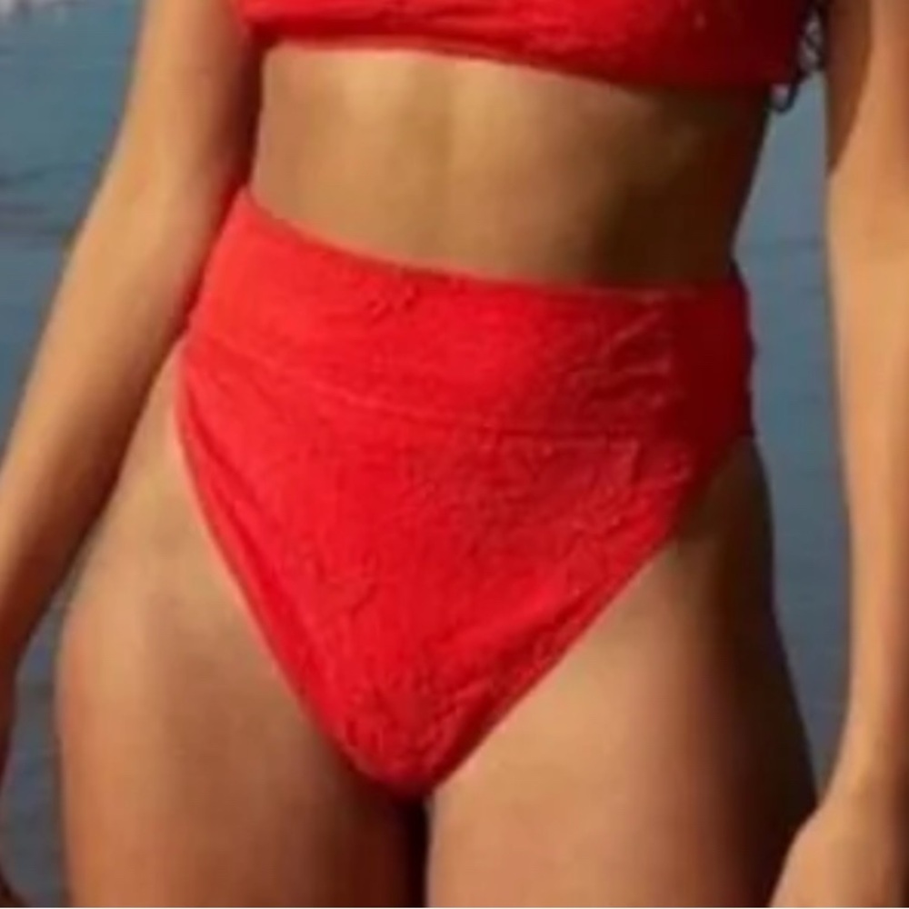 Poppy Red Textured Bikini BOTTOM ONLY